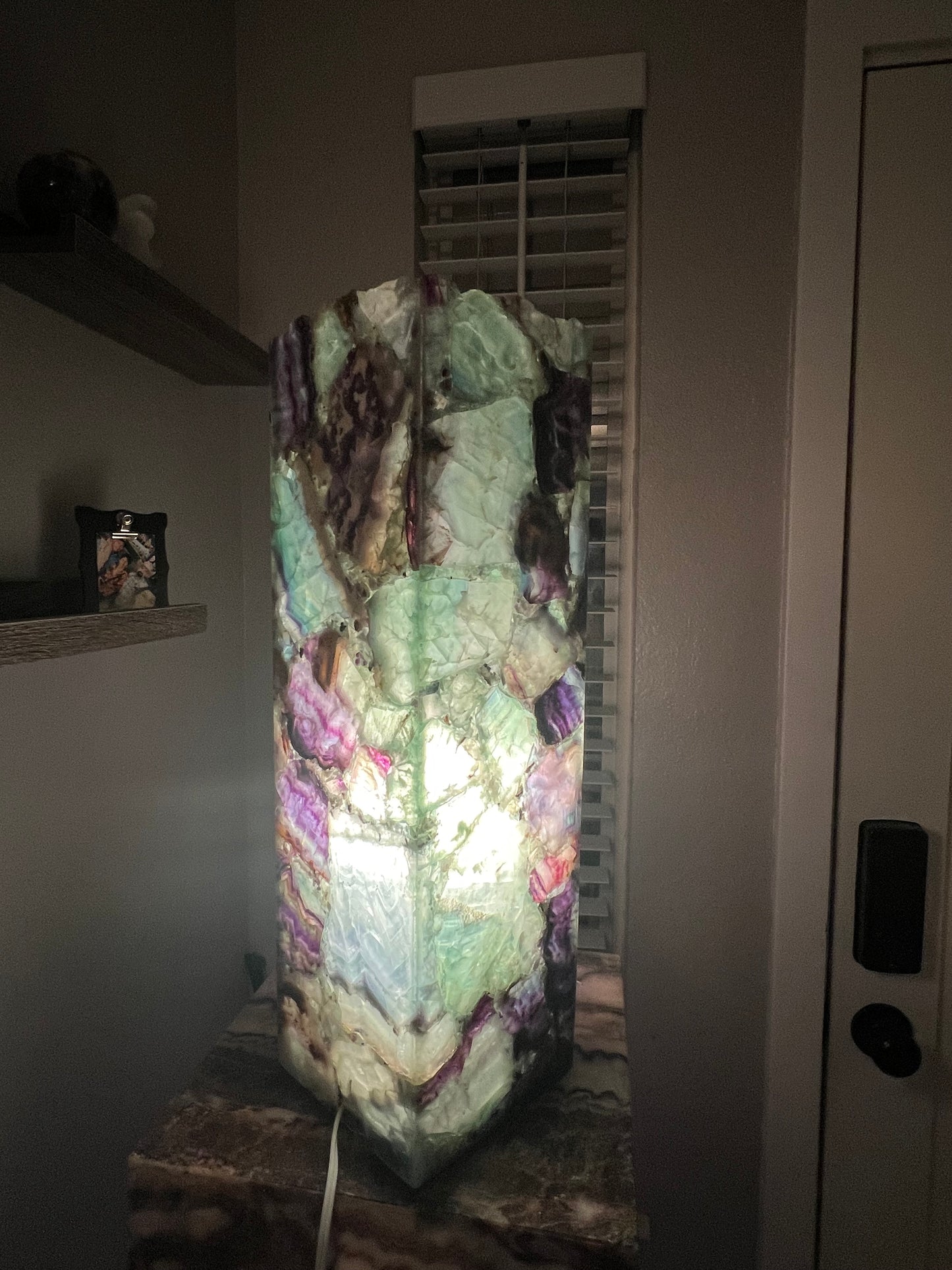 Fluorite Lamps Tall (rustic open  top)/Hand carved/Rainbow Fluorite  /Stunning Fluorite Lamp/Decoration Lamp/Decor Lamp