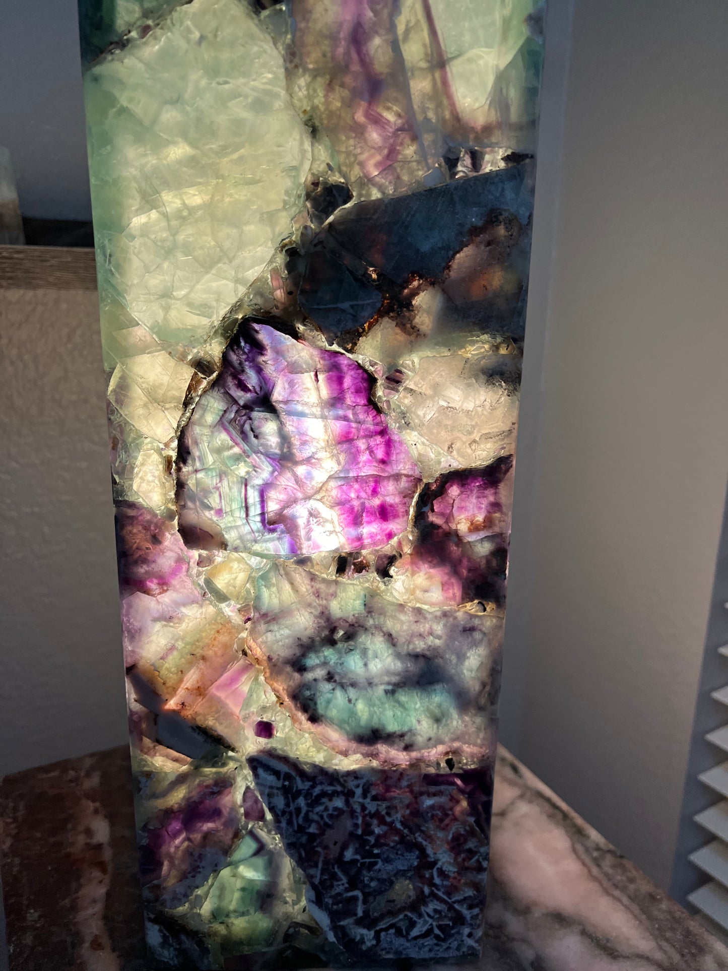 Fluorite Lamps Tall (rustic open  top)/Hand carved/Rainbow Fluorite  /Stunning Fluorite Lamp/Decoration Lamp/Decor Lamp