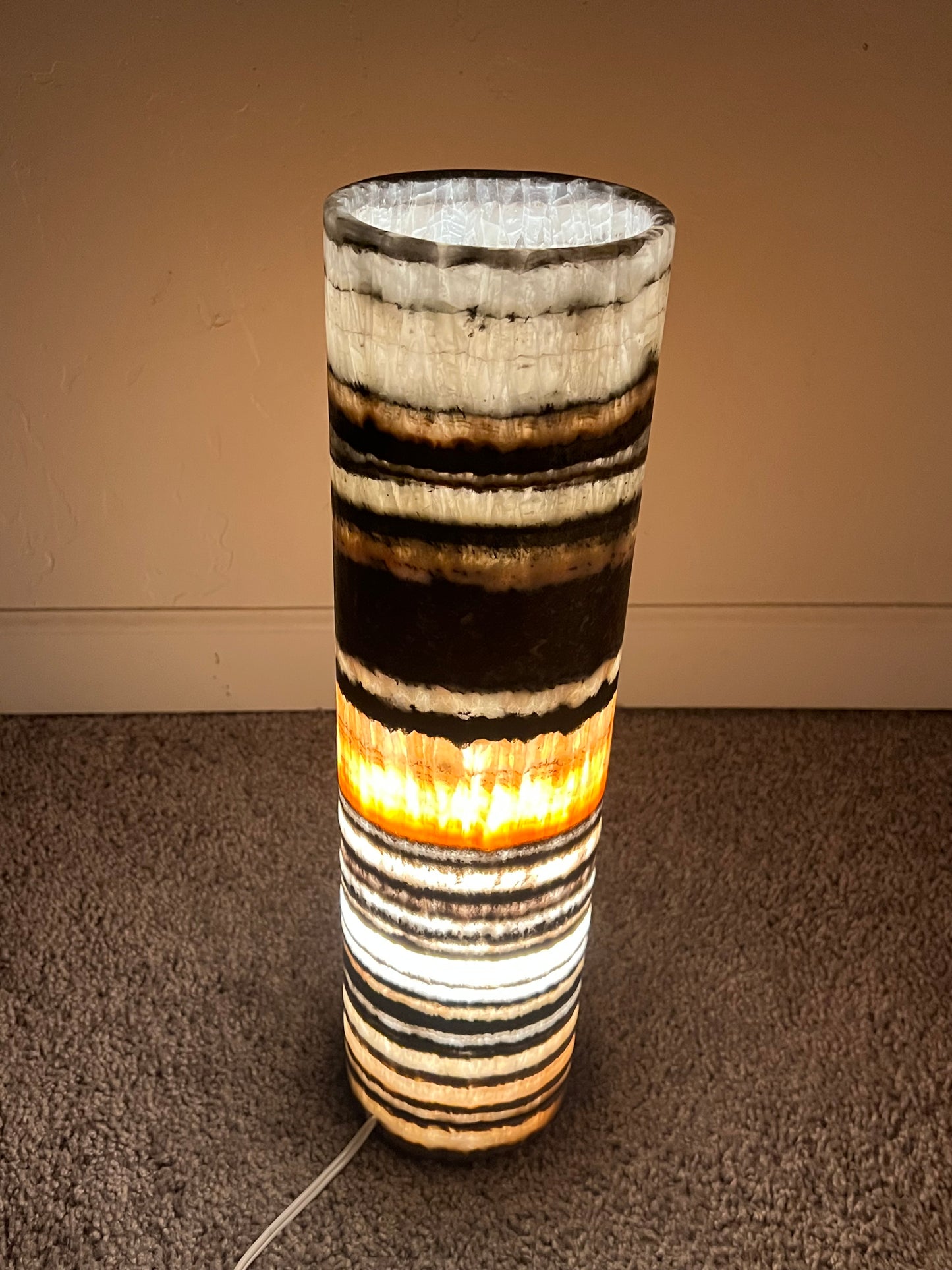 Hand Carved Multi Color Onyx Cylinder Lamp 18"X5" /One ok a kind cylinder lamp /crystal lamp/stunning lamp/breathtaking color lamp