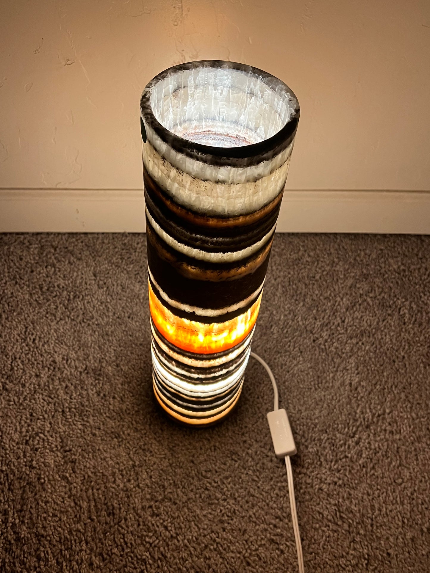 Hand Carved Multi Color Onyx Cylinder Lamp 18"X5" /One ok a kind cylinder lamp /crystal lamp/stunning lamp/breathtaking color lamp