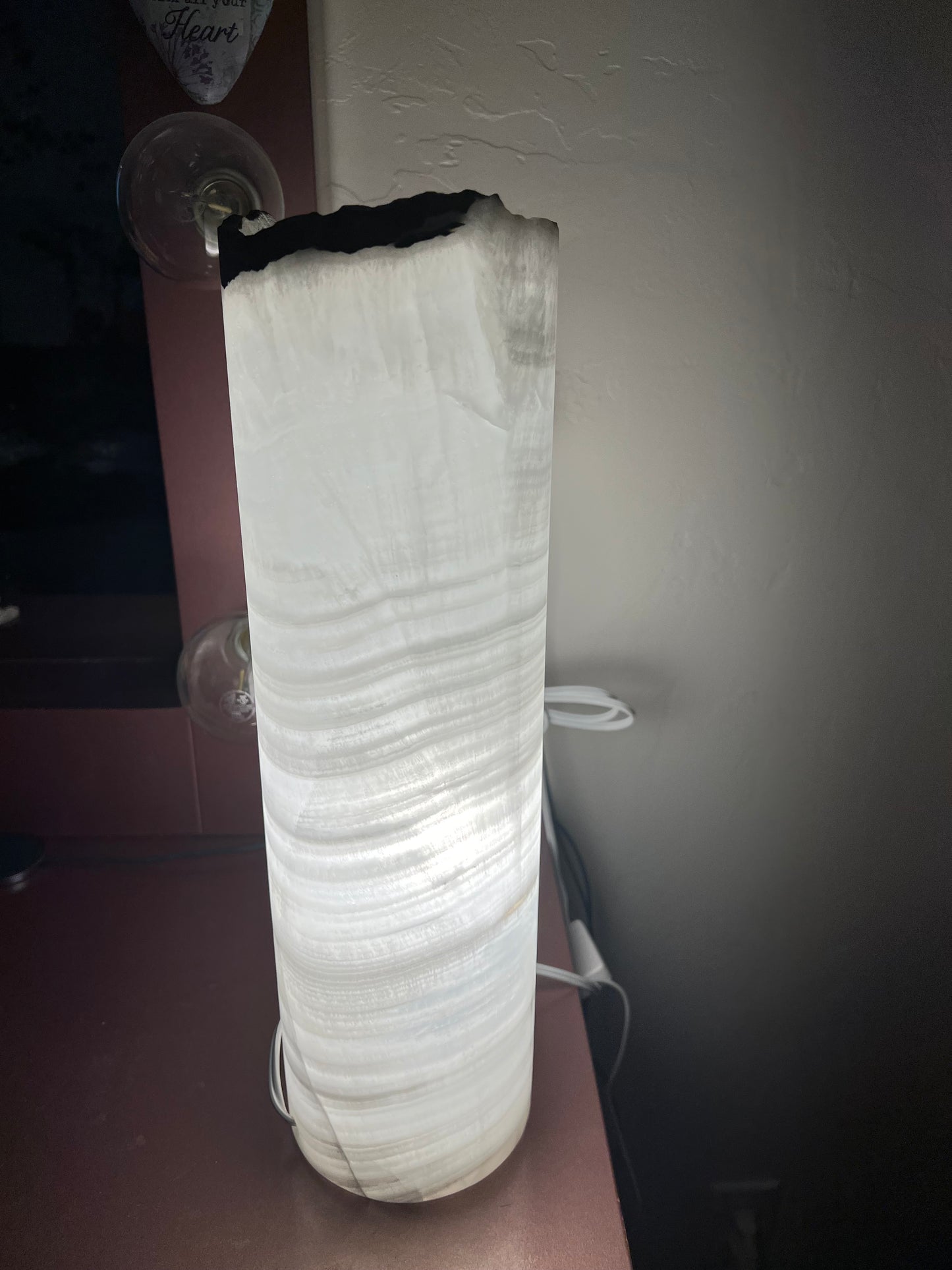 Translucent White Onyx Pillar Cylinder Lamp/Elegant Stone Lamp/Hand carved Lamp/ Table Lamp/One of a kind Stone /Exquisite Lamp