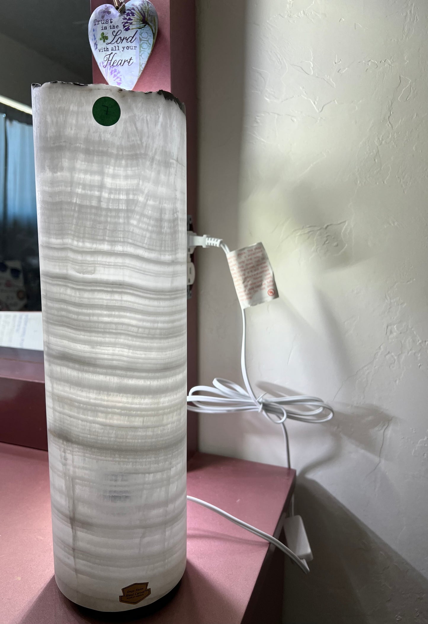 Translucent White Onyx Pillar Cylinder Lamp/Elegant Stone Lamp/Hand carved Lamp/ Table Lamp/One of a kind Stone /Exquisite Lamp