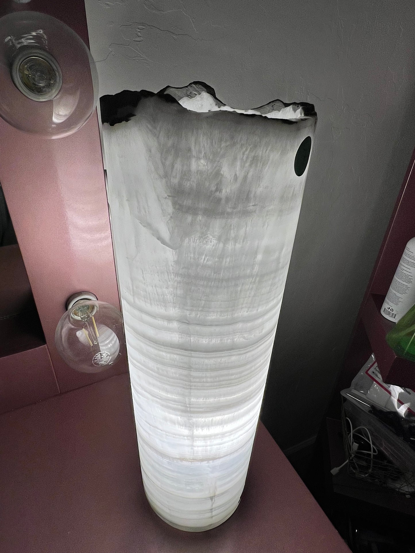 Translucent White Onyx Pillar Cylinder Lamp/Elegant Stone Lamp/Hand carved Lamp/ Table Lamp/One of a kind Stone /Exquisite Lamp