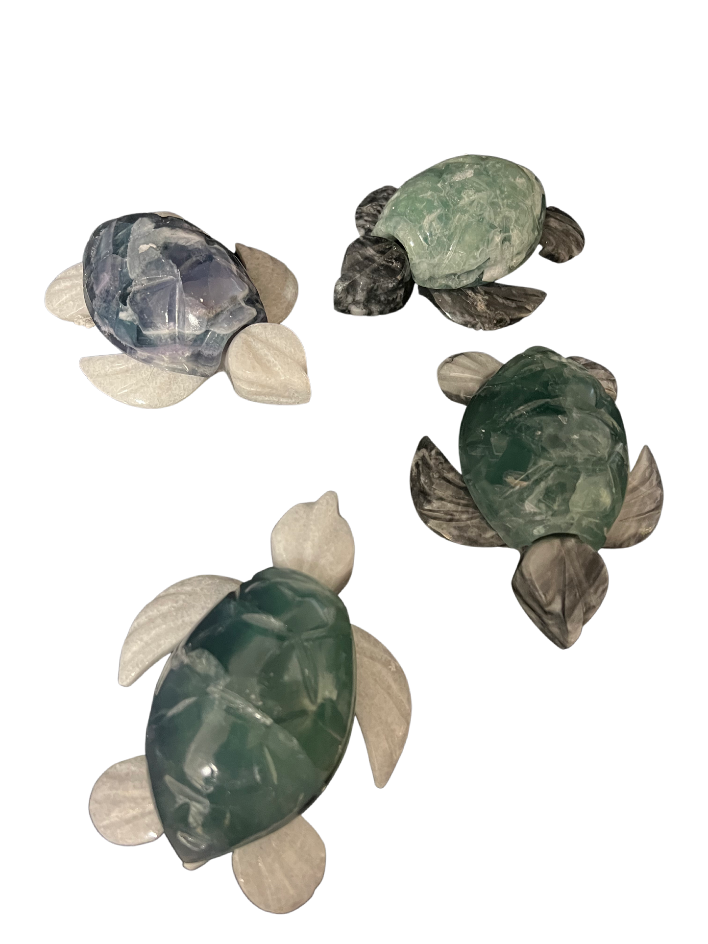 Crystal Rainbow Fluorite w/ Marble Sea Turtles 5"X4"X1.5" , decoration , stone decoration ,carved animals ,carved fluorite ,ocean. Cute gift idea!