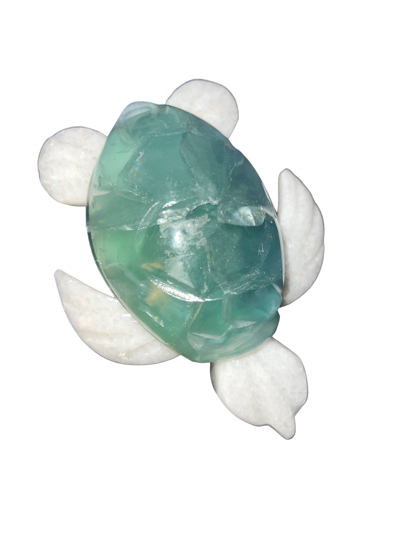 Crystal Rainbow Fluorite w/ Marble Sea Turtles 5"X4"X1.5" , decoration , stone decoration ,carved animals ,carved fluorite ,ocean. Cute gift idea!