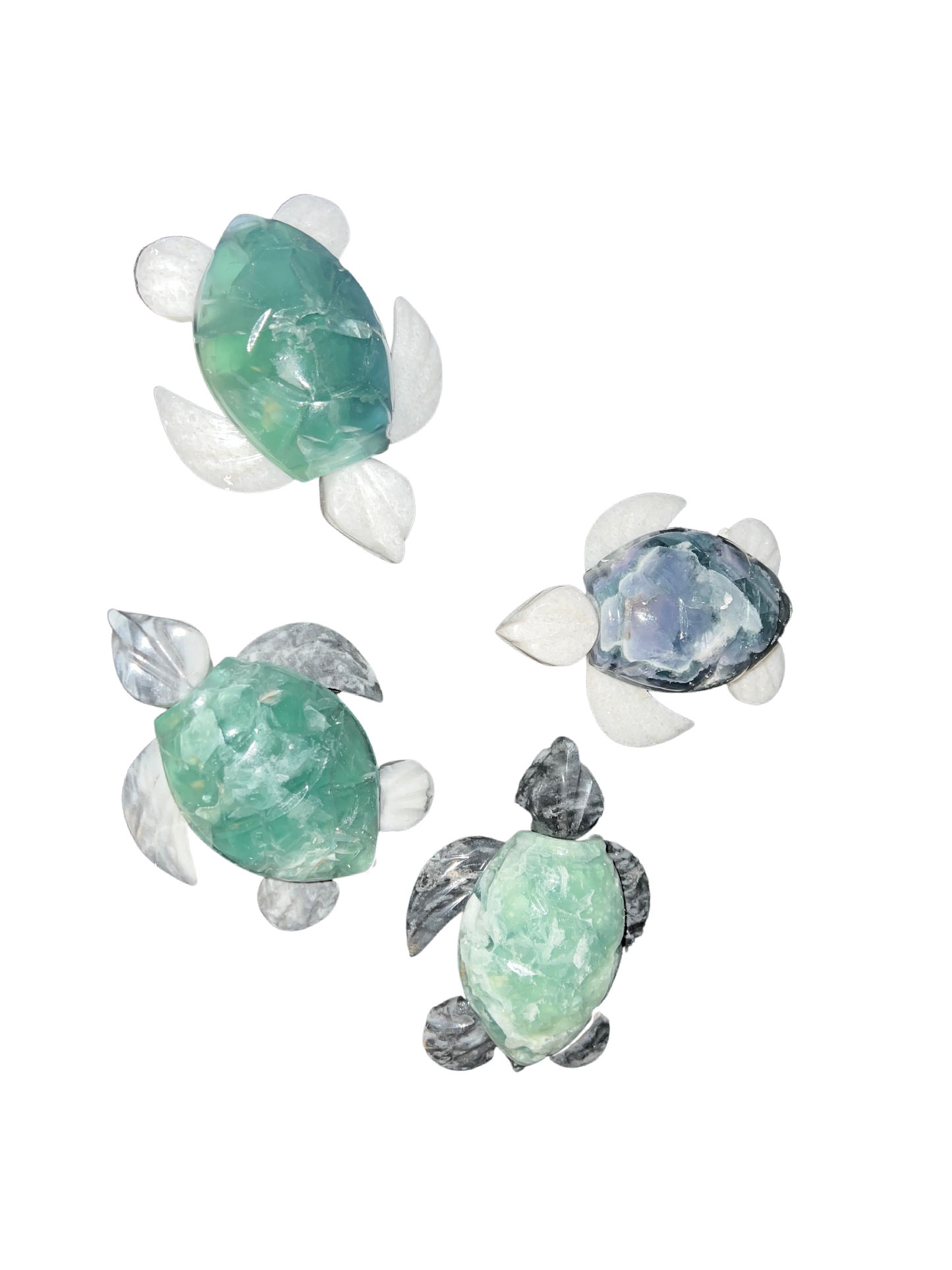 Crystal Rainbow Fluorite w/ Marble Sea Turtles 5"X4"X1.5" , decoration , stone decoration ,carved animals ,carved fluorite ,ocean. Cute gift idea!